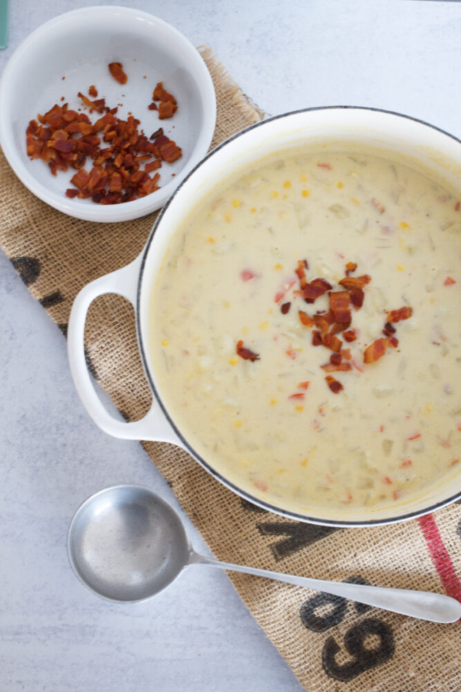 Pantry friendly soup with corn and potatoes