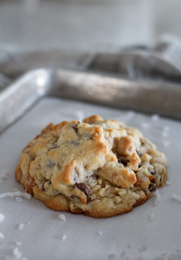 Coconut, caramel and dark chocolate cookie