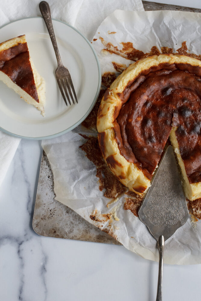 Slice of Basque Cheesecake made famous at La Viña restaurant in San Sebastian, Spain