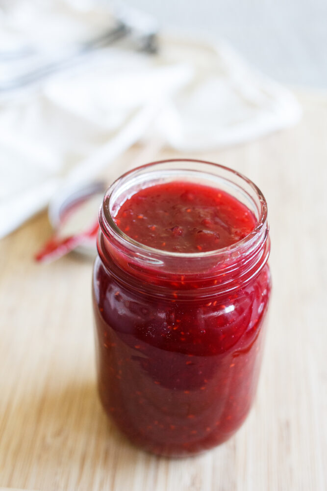 Easy Low-Sugar Peach Raspberry Jam made with pectin