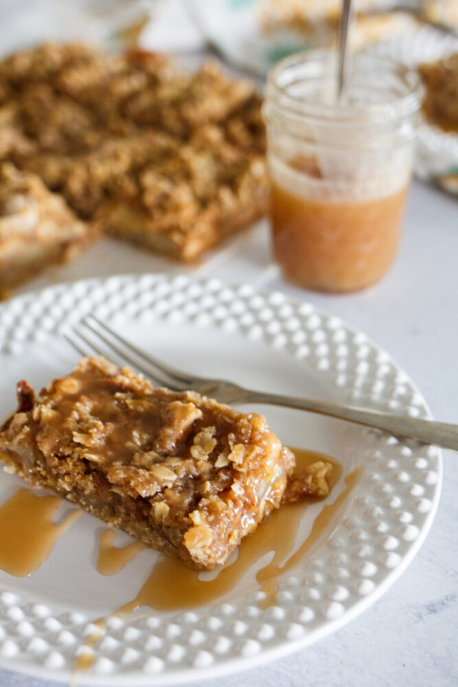 Apple pie bars served on a plate