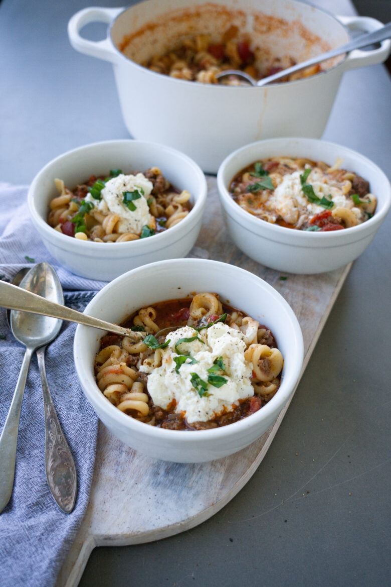 Three bowls of Lasagna Soup
