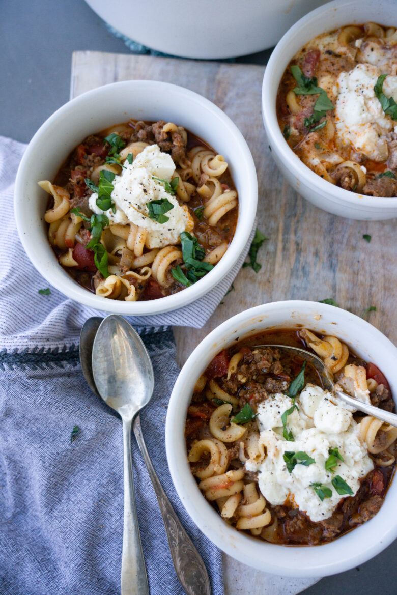 Lasagna Soup
in white bowls