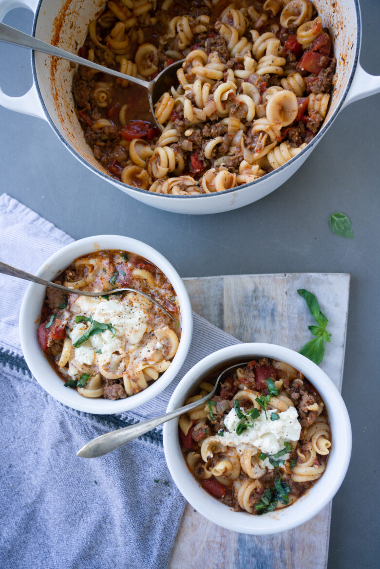 Lasagna Soup in two bowls with spoons