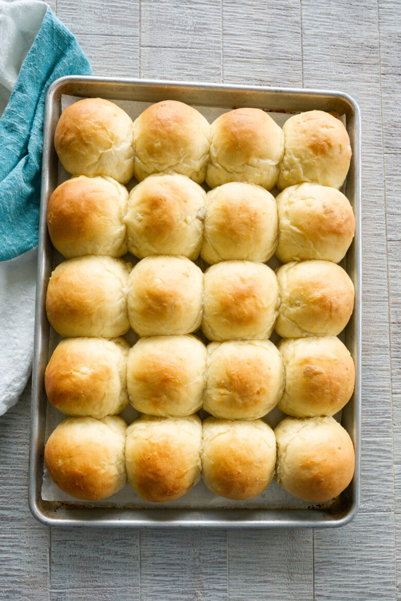 a pan of potato rolls